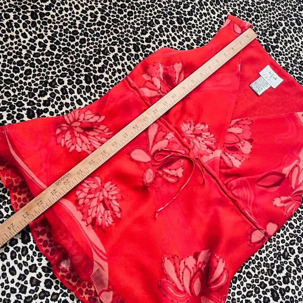 90s silk babydoll red floral top - Picture 5 of 7